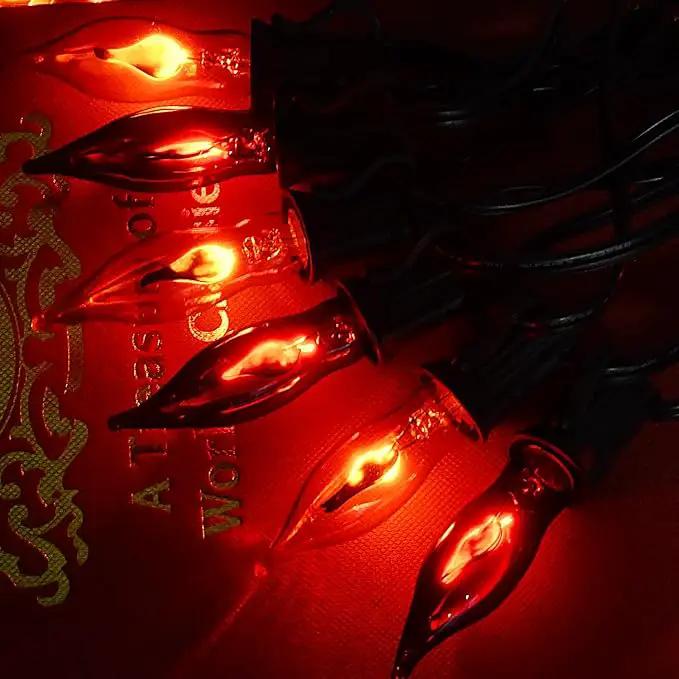 27.78 FT Halloween Ligths, C7 Clear Orange and Purple Flickering Flame String Lights Outdoor, E12 Screw Base, Flame String Lights for Halloween Indoor Outdoor Roofline Garden Patio Party Decorations by GreenHaven Gardens