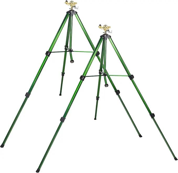 Biswing Impact Sprinkler Head on Tripod Base, Extends Up to 50 Inch Heavy Duty Lawn Sprinkler, 360 Degree Large Area Irrigation, Adjustable Coverage Brass Nozzle Alloy Metal Tower Sprinkler, 2 Pack by GreenHaven Gardens