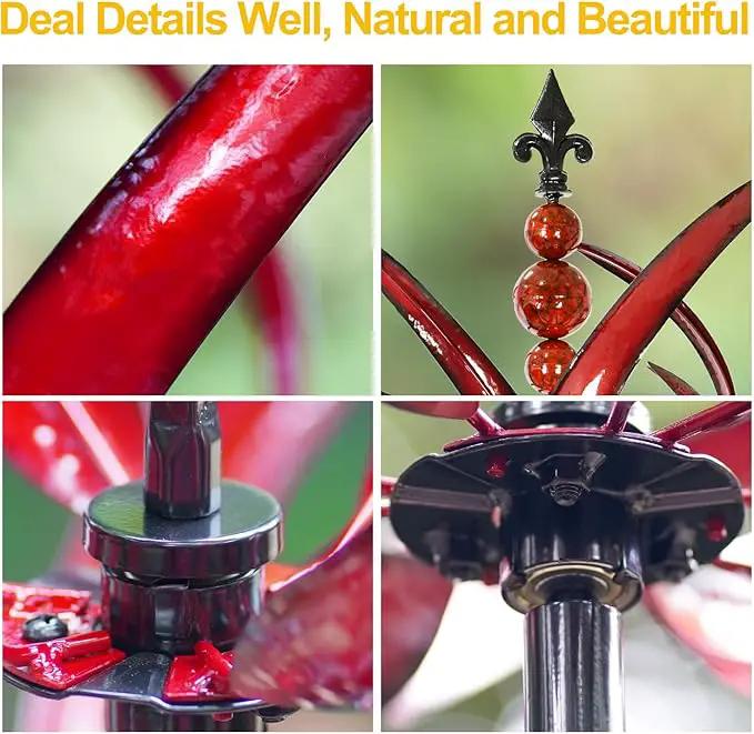LimeHill Wind Spinner for Garden and Yard - Large Metal Kinetic Wind Sculptures for Outdoor Decor (91 Inches, Burgundy Lotus) by GreenHaven Gardens