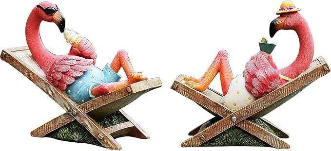 MUAMAX Pink Flamingo Garden Statues Flamingo Ornaments Small Flamingo Statue Summer Tropical Coastal Desk Decor Yard Art Ornament Housewarming Gifts Outdoor Patio Lawn Decorations by GreenHaven Gardens
