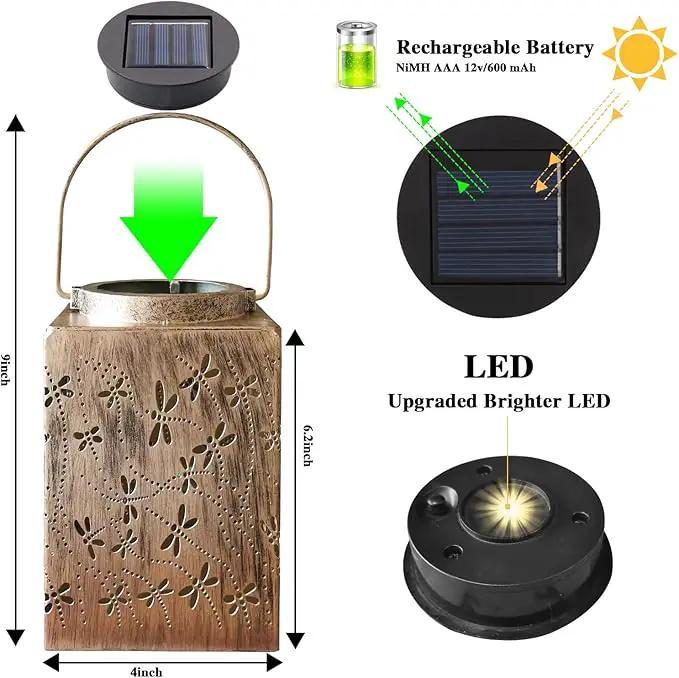 2 Pack Solar Lanterns Outdoor Waterproof - Metal Solar Garden Lights for Patio Porch Yard Garden Decor, Christmas Birthday Gifts for Women Mom Men (Dragonfly) by GreenHaven Gardens