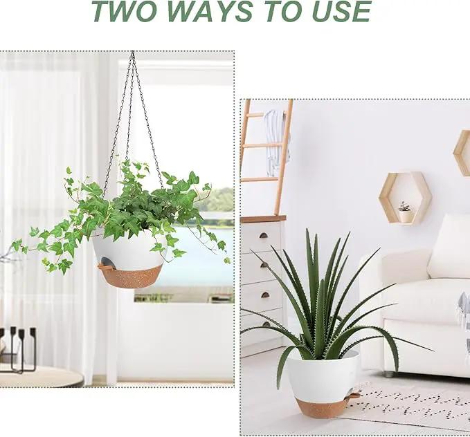 Hanging Planters for Indoor Outdoor Plants, 1 Set Self Watering Hanging Pot with Drainage Holes & Removable Tray (White-12inch, 12'') by GreenHaven Gardens