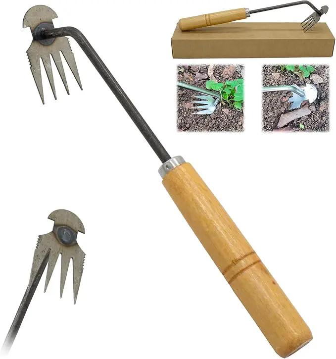 Weeding Artifact Uprooting Garden Weeding Tool, Upgraded Weed Removal Tool, Stainless Steel/Manganese Steel Weed Puller Manual Weeders for Home Gardening Yard Farmland (12in Metal Wood Handle) by GreenHaven Gardens