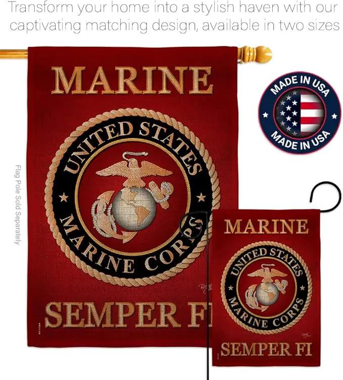 Marine Corps Burlap Garden Flag - Set with Stand Armed Forces USMC Semper Fi United State American Military Veteran Retire Official - House Banner Small Yard Gift Double-Sided Made In USA , Garden Flag 13"x 18.5" by GreenHaven Gardens