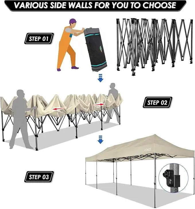 COBIZI 10x30 Heavy Duty Pop up Canopy with 8 sidewalls Stable Wedding Outdoor Tents for Parties Canopy Pop Up Party Tent UPF 50+ Waterproof Commercial Gazebo with Roller Bag, Khaki(Windproof Upgraded) by GreenHaven Gardens