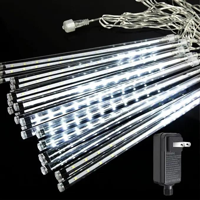 Meteor Shower Lights Christmas Lights Outdoor 24-Tube 576LEDs Snow Falling Rain Cascading Icicle Lights for Xmas Tree Christmas Decorations Wedding Party Holiday Garden Decor, UL Plug White