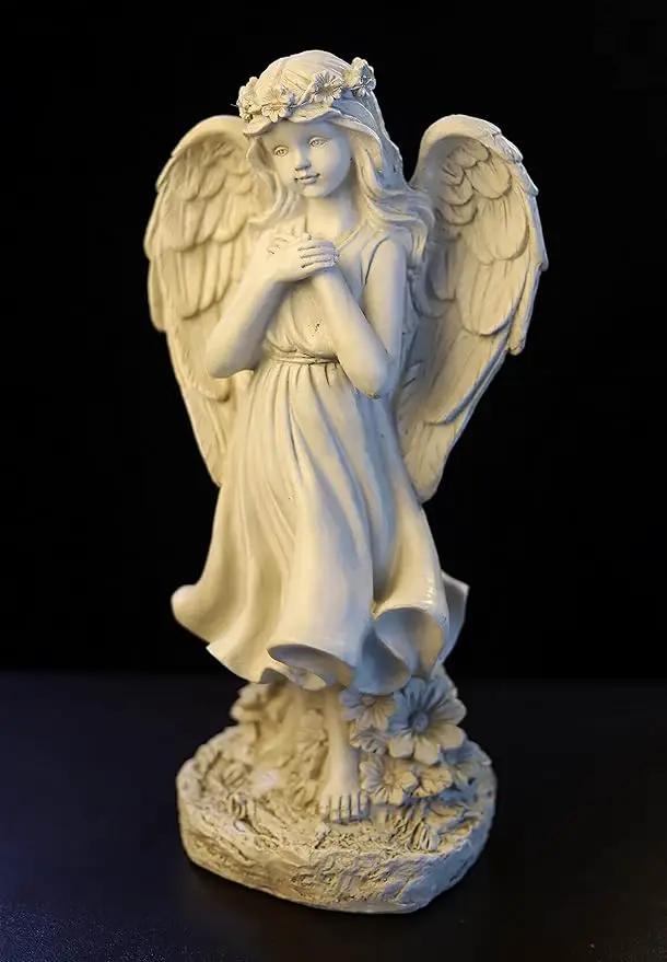 Garden Angel Figurines, Light Up Praying Angel Statues Outdoor Statue with Solar LED Lights for Patio, Lawn, Cemetary Grave Decoration, Sympathy Gift, 16.9" H by GreenHaven Gardens