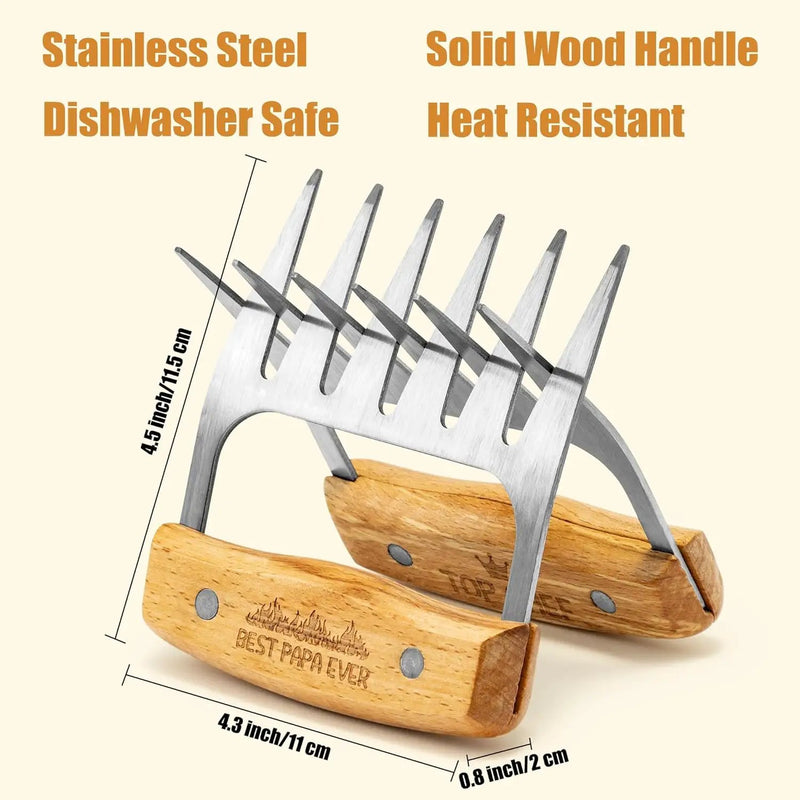 Haooryx Father's Day Meat Claw - Stainless Steel Meat Shredder Claws Grilling Tool BBQ Barbecue Accessories Drawstring Bag Box King of The Grill Best Papa Ever Top Chef Pulled Meat Dad's Birthday Gift by GreenHaven Gardens