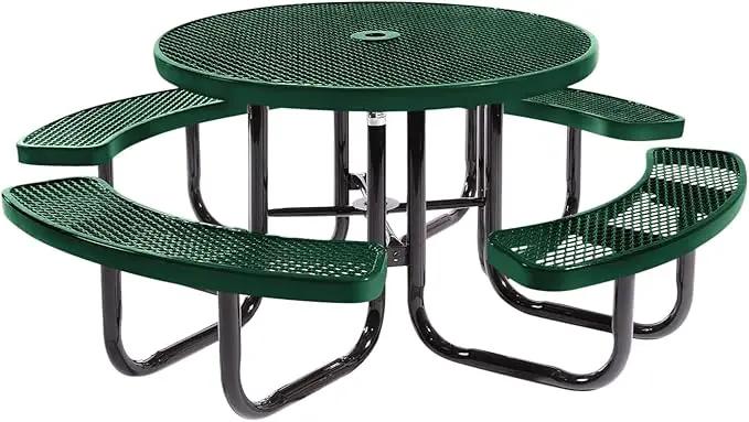 Coated Outdoor Furniture Heavy-Duty Portable Outdoor Picnic Table with Umbrella Hole, Expanded Metal Commercial-Grade Patio Dining Furniture Made in America (46" Round Top, Textured Green) by GreenHaven Gardens