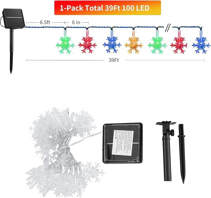 Solar Christmas Snowflake String Lights 100 LED 39 FT Outdoor Waterproof Fairy Lights with 8 Lighting Modes for Wedding, Party, Tree, Room, Garden, Patio, Yard, Home, Multicolor by GreenHaven Gardens