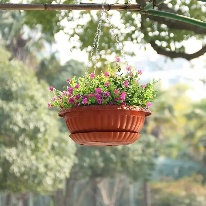 summer flower Planter, 3pcs 12.59in Large Hanging, Plant Pot with Drainage Hole, Plastic, for Indoor Outdoor Garden Herb Succulent, Wall Window Mount, Red2 by GreenHaven Gardens