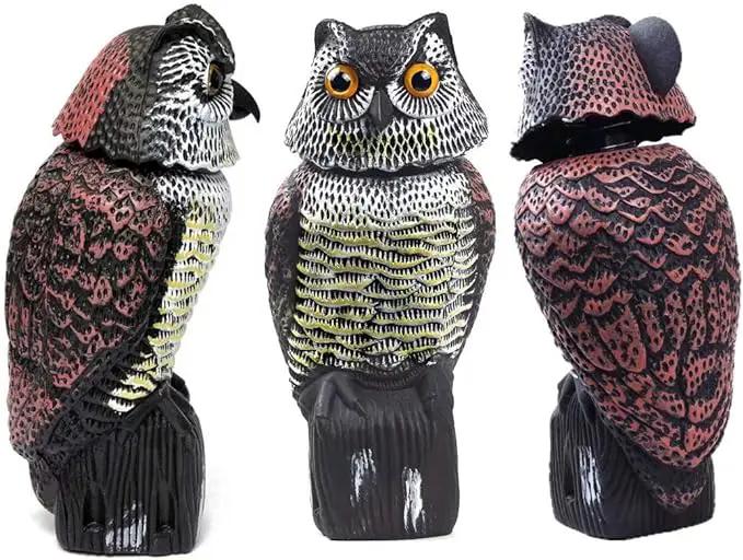 Owl Decoy 360 Rotate Head, Scarecrow Fake Owls Natural Enemy Realistic Owls to Scare Birds Away by GreenHaven Gardens