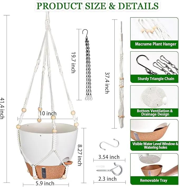 10 Inch Hanging Planters for Indoor Plants, 2 Pack Self Watering Hanging Baskets Flower Pots with Drainage Hole, Visual Reservoir & 2 Kinds of Plant Hanger for Outdoor Garden Home Decor by GreenHaven Gardens