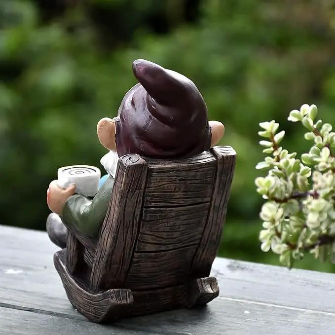 OwMell Drinking Coffee Garden Gnome Statue Decoration 7.3" Figurine Ornament for Indoor Outdoor Home Patio Yard Lawn by GreenHaven Gardens