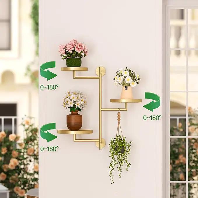 3-Tier Rotating Metal Window Plant Shelves Hanger, Wall-Mounted Gold Holder, Floating Shelf for Indoor Pots up to 6", Home Décor Gift for Plant Lovers by GreenHaven Gardens