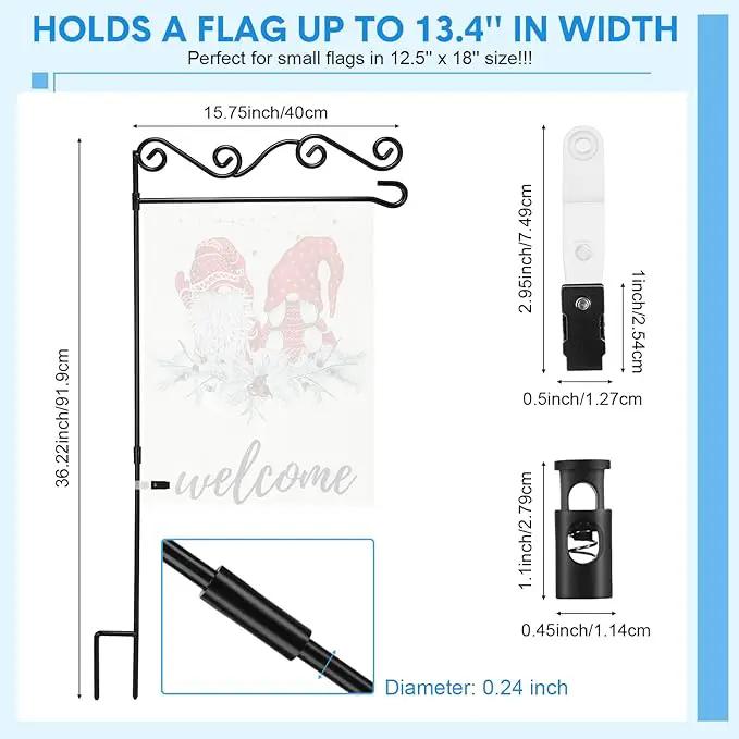 10 Pack Garden Flag Stand with Flag Stoppers and Clips, Black Powder Coated Weather Proof Garden Flag Pole Holder for Outdoor Garden Flag (Stylish Style, 15.75 x 36.22 Inch) by GreenHaven Gardens
