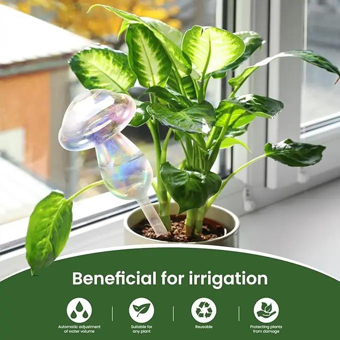 Plant Watering Globes-4pcs Self Watering Planter Insert,Plant Watering Devices,Glass Watering Bulbs for Indoor Plants,Mushroom Watering Globes,Top-Fill Watering by GreenHaven Gardens