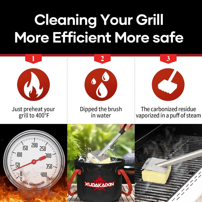 Grill Brush Bristle Free,BBQ Replaceable Scraper Cleaning Head,Safe Grill Accessories for Cast Iron Grates/Porcelain/Weber Gas/Charcoal Grill,Grill Brush for Outdoor Grill-Yellow by GreenHaven Gardens