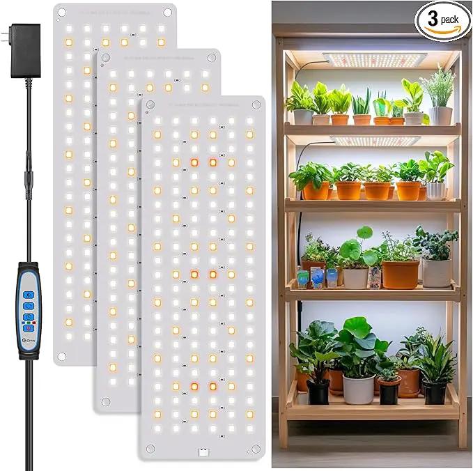 Grow Light, Full Spectrum Under Cabinet Plant Lights for Indoor Growing 3 Panels, Lightweight Plant Light Panel with UL Adaptor, Large Area Illumination 414 LEDs Grow Lamp for Seedlings by GreenHaven Gardens
