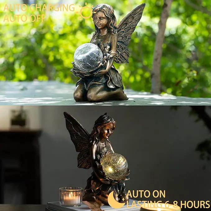 Garden Statues Outdoor Flower Fairy Decor,Solar Powered Outdoor Resin Statues-Patio Lawn Yard Porch, Funny Garden Fairies Ornaments Figurines for Outside Garden Gifts,8.31 Inches Tall by GreenHaven Gardens