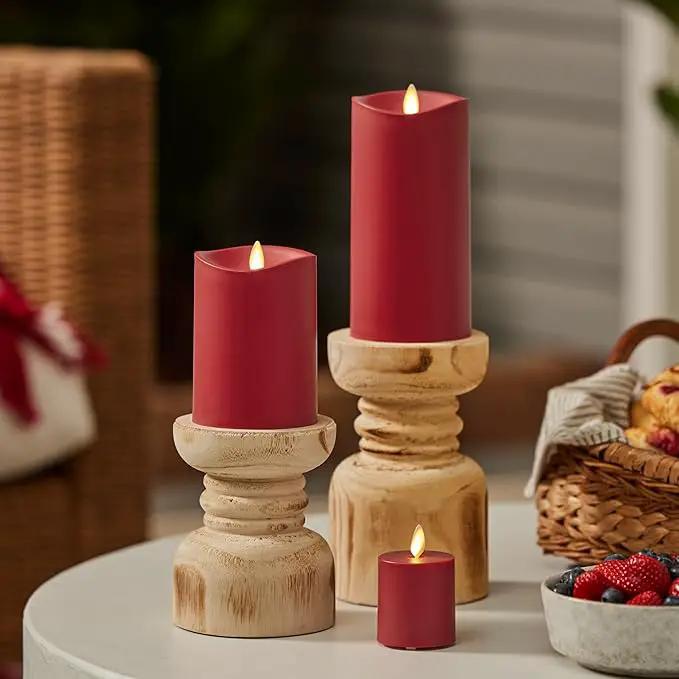 Luminara Outdoor Votive Flameless LED Candle, Cherry Red 2" x 3.2", Moving Flame Battery Operated Timer Remote Ready IPX4 Matte Plastic Finish by GreenHaven Gardens