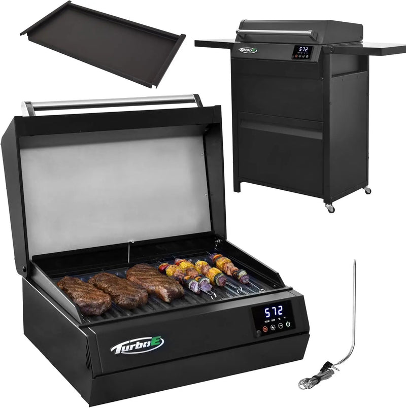Turbo E Sport Outdoor Electric Grill by PLUGNGRILL | Exclusive Cart, Griddle Insert and Cover Included, Compact Design, Faster Preheat, Digital Temp Control | High-Power Infrared Outdoor BBQ & Searing by GreenHaven Gardens