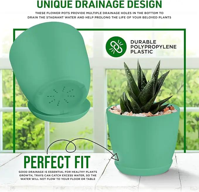 Planter Pots with Drainage Holes - Lightweight, Durable, & Space-Saving Pots for Indoor and Outdoor - Versatile Functionality, Simple Modern Design, Set of 20 Plastic Planter Pots Mint by GreenHaven Gardens