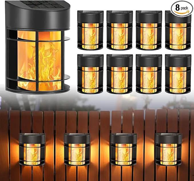 Flickering Flames Solar Fence Lights, Upgraded 8 Pack Waterproof Solar Outdoor Lights for Deck Fence Post Yard by GreenHaven Gardens