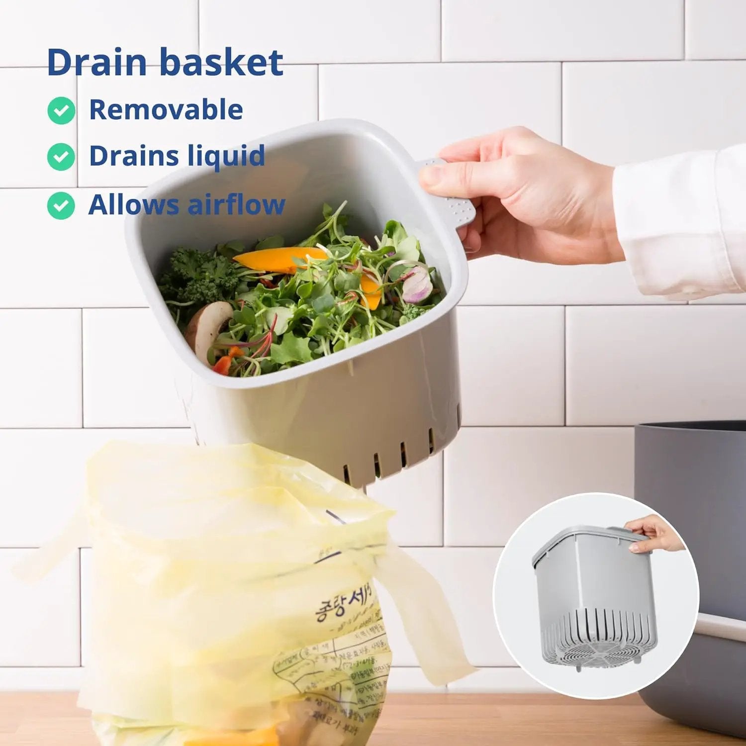 Blue Ginkgo Kitchen Compost Bin [2.6L / 0.69 GAL] – Filter-Free, Odor-Tight Countertop Food Waste Pail with Handle (Made in Korea, Green) by GreenHaven Gardens