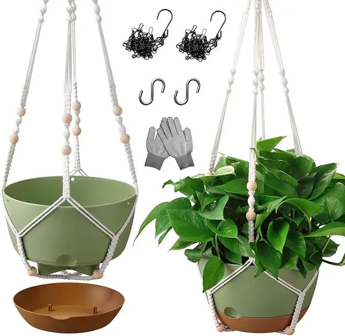 10 Inch Hanging Planters for Indoor Plants,Set of 2 Hanging Pots for Plants with Self-Watering, Outdoor Hanging Plant Pot with Drainage and 2 Kinds of Hanging Baskets Hangers for Home Decor and Garden by GreenHaven Gardens