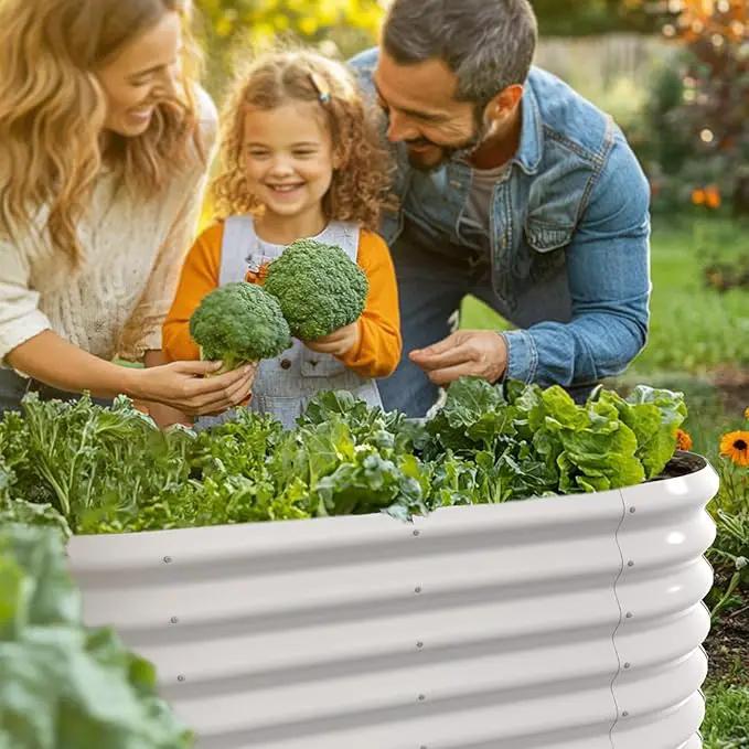 4x2x2ft Oval Galvanized Raised Garden Bed Kits Outdoor Large Metal Modular Planter Box 9-in-1 Raised Beds for Gardening,Vegetables,Fruits,Flowers & Herbs (White) by GreenHaven Gardens