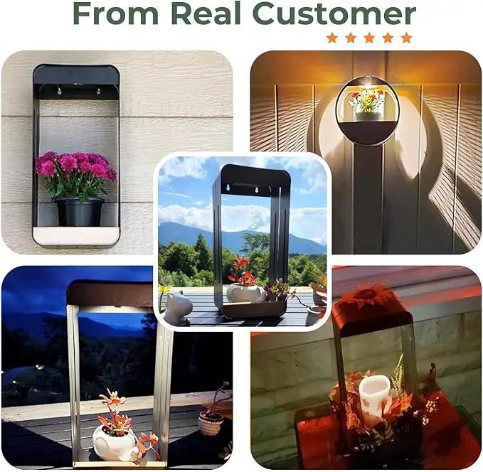 Grand patio Solar Outdoor Power Wall Sconce Shelf Planter, Waterproof Decor LED Wall Light Lamp with Woodgrain for Patio, Porch, Solar Energy, Black(S-Rectangle) by GreenHaven Gardens