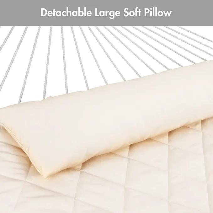 ANOW Heavy Duty Hammock with 12FT Steel Stand Included, Rope Hammock with Detachable Pillow and Pad, 450 LBS Weight Capacity, Cream by GreenHaven Gardens