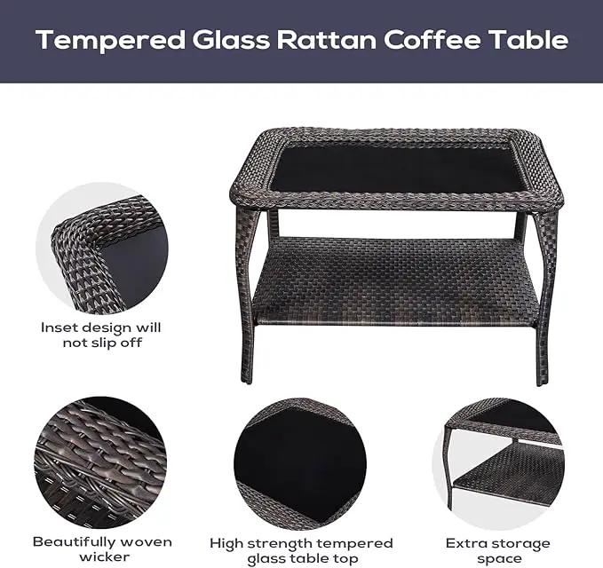 Outdoor Furniture Sectional Sofa L Shaped Couch - Patio Wicker Set with Coffee Table, 3 Piece Rattan Patio Conversation Sets with Beige Cushion for Deck Backyard Sunroom by GreenHaven Gardens