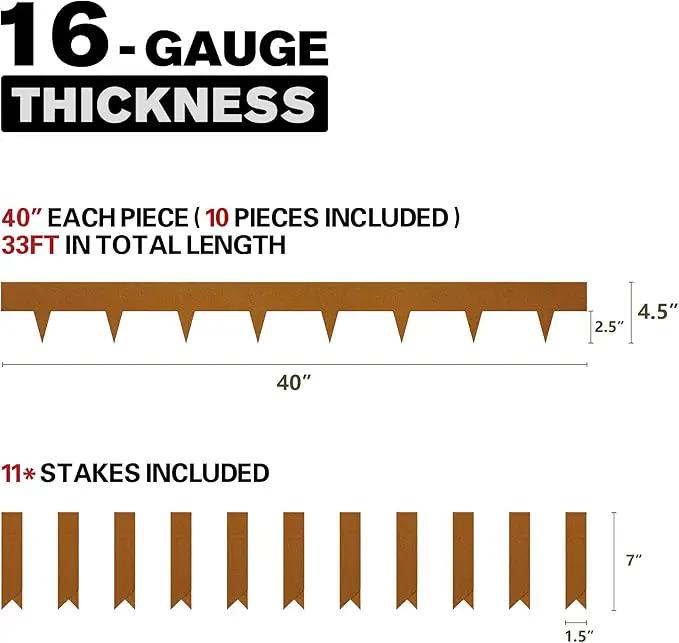 KOL Weather Resistant Steel Flexible Garden Lawn Edging, 10-Pack Pre-Rusted Metal Landscape Edging Strips - Heavy Duty Hammer-in Border with 11 Clips - 16-Gauge - 40" L x 4.5" H (33FT Total Length) by GreenHaven Gardens