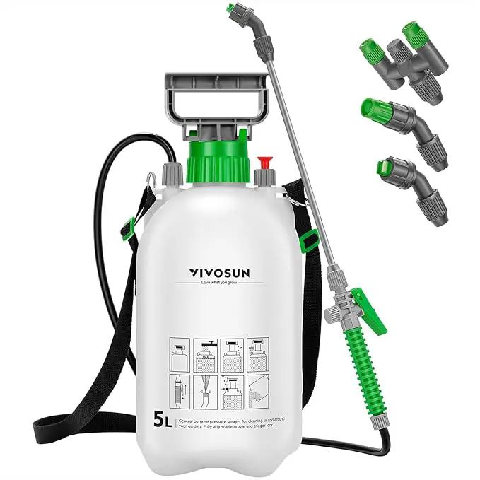 VIVOSUN Pump Sprayer 1.35 Gallon, Portable Water Spray Bottle in Lawn and Garden Yard, Weed Sprayer for Plants with 3 Nozzles, Adjustable Shoulder Strap, Pressure Relief Valve by GreenHaven Gardens