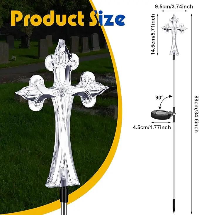 Riakrum 4 Piece Solar Cross for Cemetery Grave Grave Crosses for Cemetery Memorial Stake Solar Lights Waterproof Outdoor Garden Stake Cemetery Cross for Grave Yard Decorations, 16 Inches Long by GreenHaven Gardens