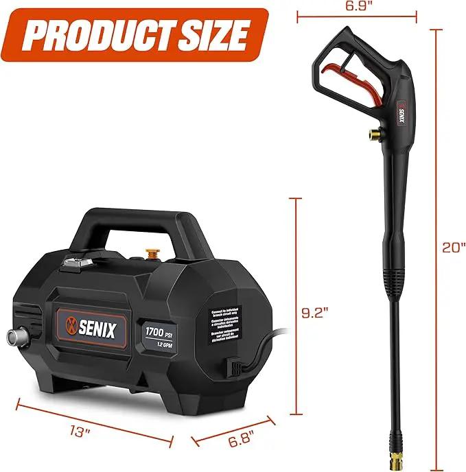SENIX 13 Amp Electric Pressure Washer - 2100 PSI MAX, 1.2 GPM, Compact with Foam Cannon, Spray Gun, 20-ft Hose, Turbo Nozzle, and 15° Spray Nozzles - Perfect for Cars and Driveways by GreenHaven Gardens