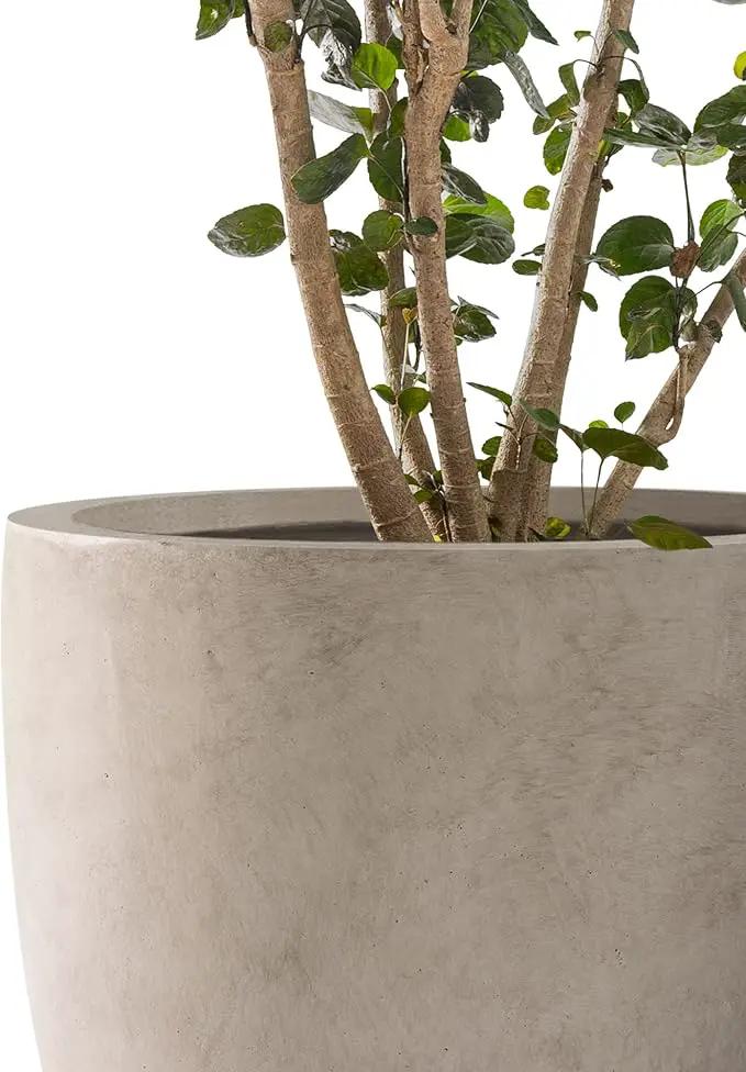 Kante 18",14",10" Dia Concrete Round Planters (Set of 3), Outdoor Indoor Large Planter Pots with Drainage Hole and Rubber Plug for Home Patio Garden, Weathered Concrete by GreenHaven Gardens