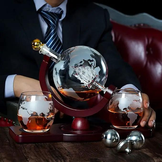Gifts for Men Dad Fathers Day, PONPUR Whiskey Decanter Globe Set with 2 Ball Stones & 2 Glasses, Anniversary Birthday Gifts for Him Husband Boyfriend Brother, Cool Stuff Gift for Bourbon Scotch by GreenHaven Gardens
