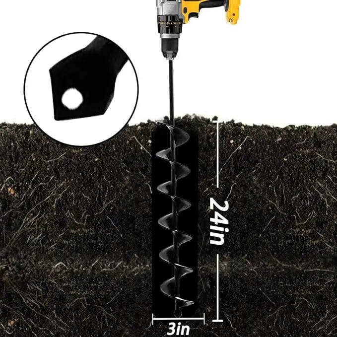 Auger Drill Bit for Planting - 3 x 24 inch Plant Auger for Cordless Drill - Bulb Planter Tool for Bulbs Planting&Holes Digging - 3/8" Hex Drive Drill by GreenHaven Gardens