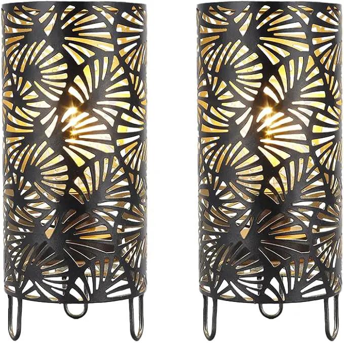 JHY DESIGN Set of 2 Metal Lamp Battery Powered 9''High Accent Cordless Lamp with LED Bulb Huge Fan Patterned Battery Lamp for Weddings Parties Patio Garden Indoors Outdoors Table Bed Room by GreenHaven Gardens