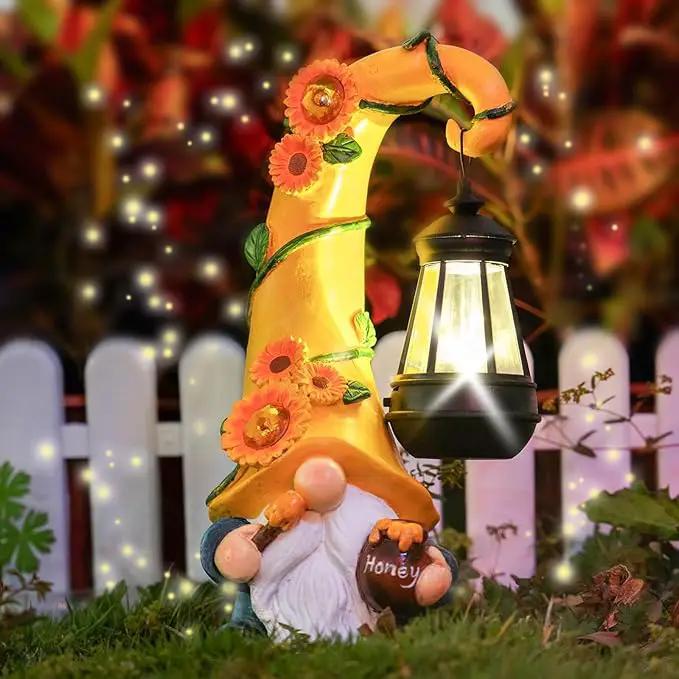 12" Solar Gnome Garden Statues Honey Bee jar Decor with LED Lantern Outdoor Spring Gnomes Decorations Patio Yard Balcony Art Gifts for Women Mom Grandma by GreenHaven Gardens