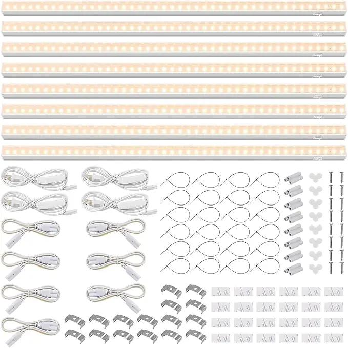 Barrina T5 Grow Lights, Full Spectrum, 2ft 80W (8 x 10W, 500W Equivalent), LED Grow Light Strip for Greenhouse, Plant Grow Shelf, Plug and Play Easy Installation, Yellow, 8-Pack by GreenHaven Gardens