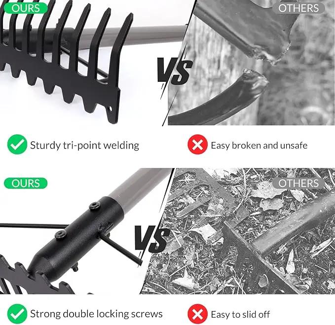 Walensee 5.4FT Bow Rake Heavy Duty Garden Rake with Stainless Steel Handle, 17 Steel Tines Garden Tool for Loosening Soil Gathering Leaf Leveling Lawn Farming Land Management Yarn Thatch Rakes by GreenHaven Gardens