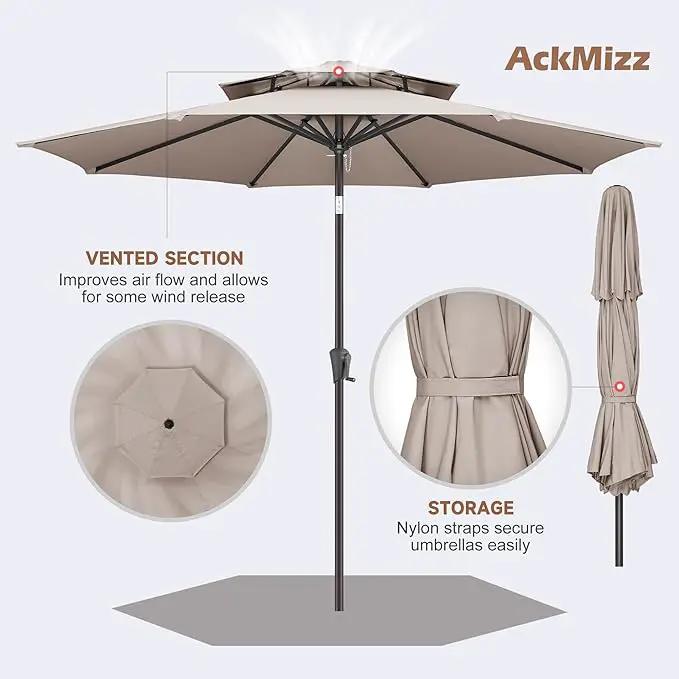 9" Outdoor Patio Umbrella - Double Top Table Umbrella Waterprool UV Protection, Sombrillas de Patio with Push Button Tilt&Crank, Sun Umbrella for Pool, Porch, Garden, Backyard(Taupe) by GreenHaven Gardens