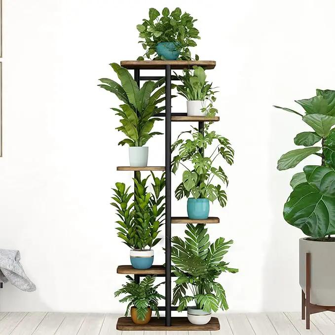 LINZINAR Plant Stand 6 Tier 7 Plant Multiple Flower Rack Holder Shelves Rack Storage Organizer Display Indoor Planter for Balcony Bedroom Patio Garden Living Room, Black by GreenHaven Gardens