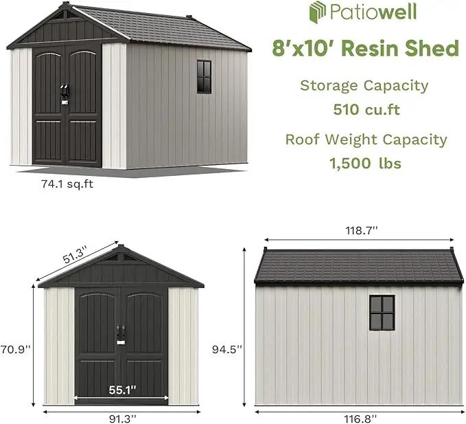 Patiowell 8 x 10 FT Resin Outdoor Storage Shed with Floor, Plastic Shed with Window and Lockable Door for Garden, Backyard, Tool Storage Use, Easy to Install in Beige (Kick-it Shed) by GreenHaven Gardens