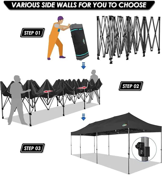 COBIZI 10x30 Pop up Canopy Tent 10x30 Canopy with Sidewalls, Heavy Duty Party Tent Tents for Parties, Foldable UPF 50+ Waterproof Commercial Easy up Canopy with Roller Bag, Black(Windproof Upgraded) by GreenHaven Gardens