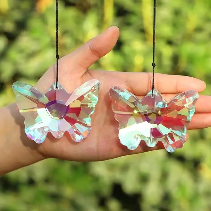 2 Pack Butterfly Crystal Suncatchers, 70mm Large Sun Catchers for Hanging Ornaments Decorative Indoor and Outdoor Windows by GreenHaven Gardens